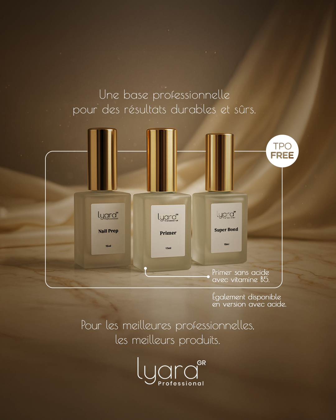 Kit Préparation Lyara – Nail Prep, Primer Sans Acide B5, Primer Avec Acid et Super Bond pour Ongles Sensibles